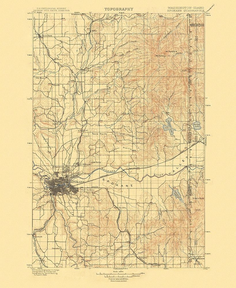 Spokane Washington Quad - USGS 1901 art print by USGS for $57.95 CAD