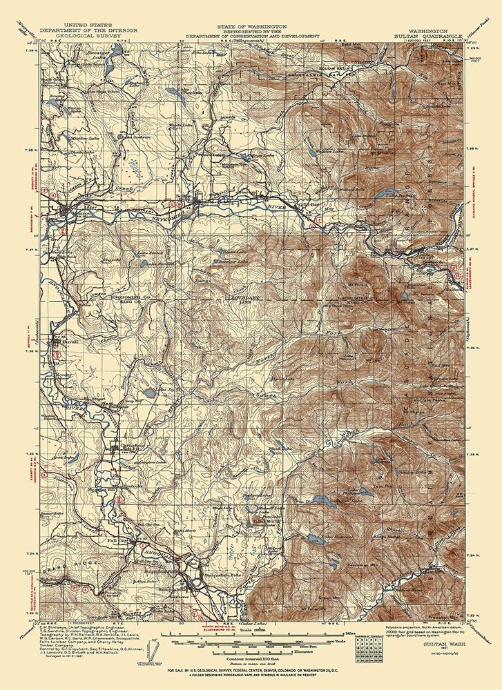 Sultan Washington Quad - USGS 1921 art print by USGS for $57.95 CAD