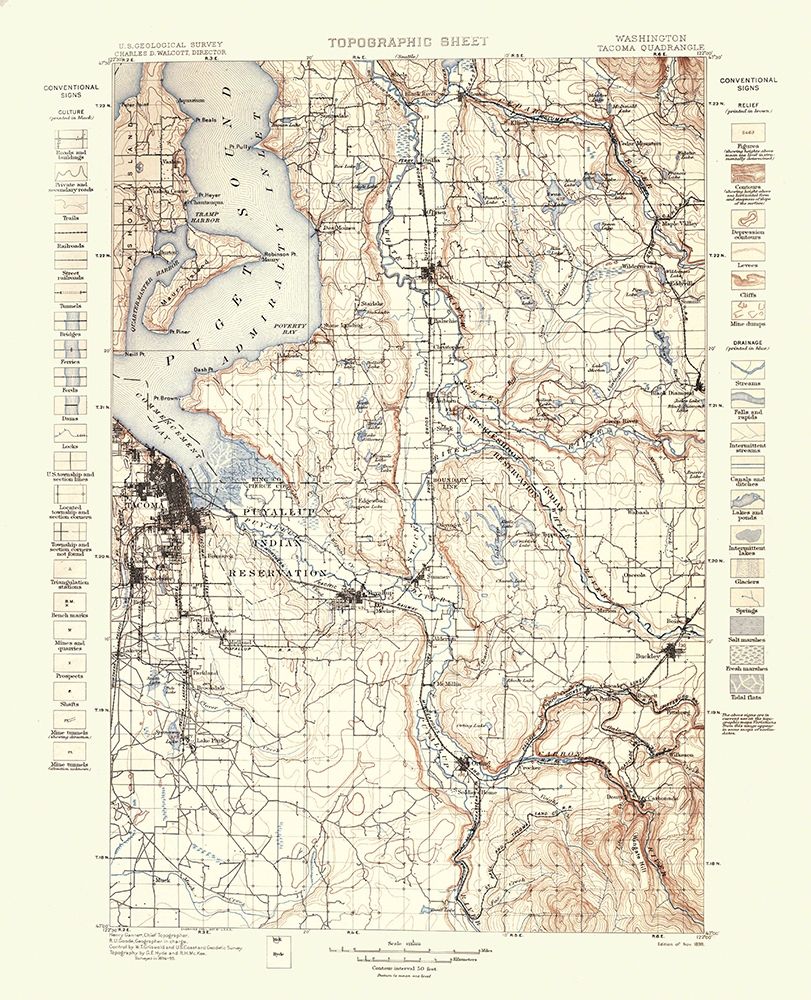 Tacoma Washington Quad - USGS 1898 art print by USGS for $57.95 CAD