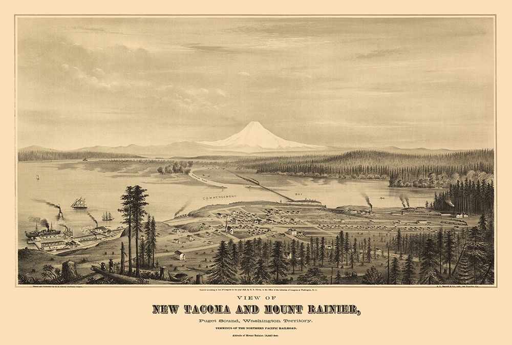 New Tacoma Mount Rainier Washington - Glover 1878 art print by Glover for $57.95 CAD