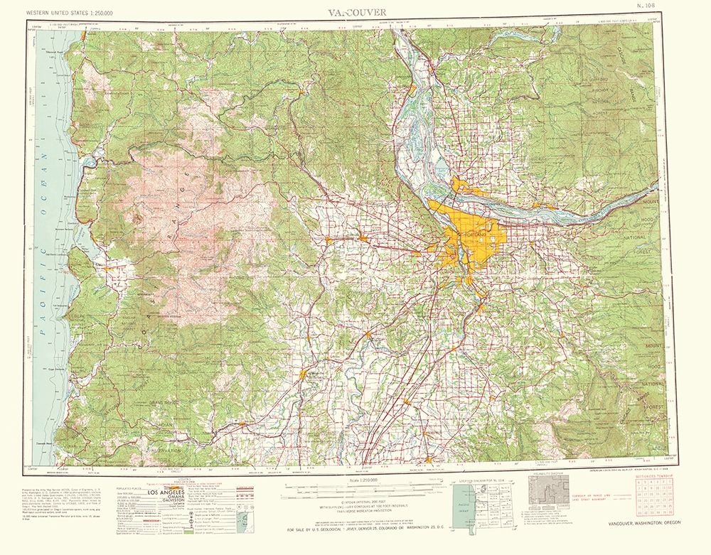 Vancouver Washington Oregon Quad - USGS 1964 art print by USGS for $57.95 CAD