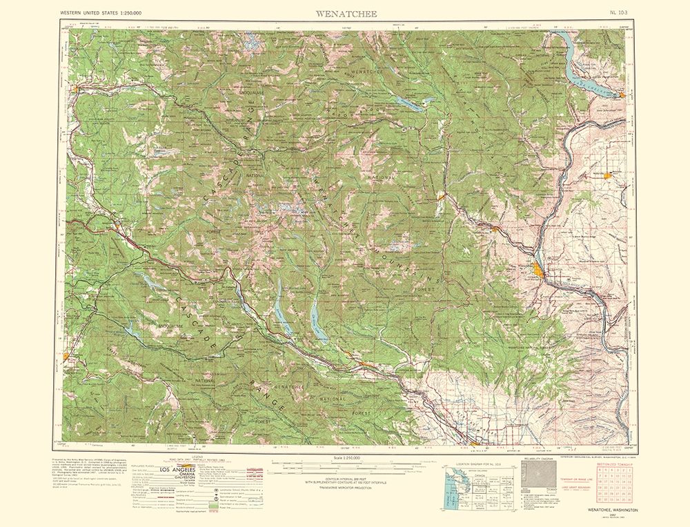 Wenatchee Washington Quad - USGS 1957 art print by USGS for $57.95 CAD