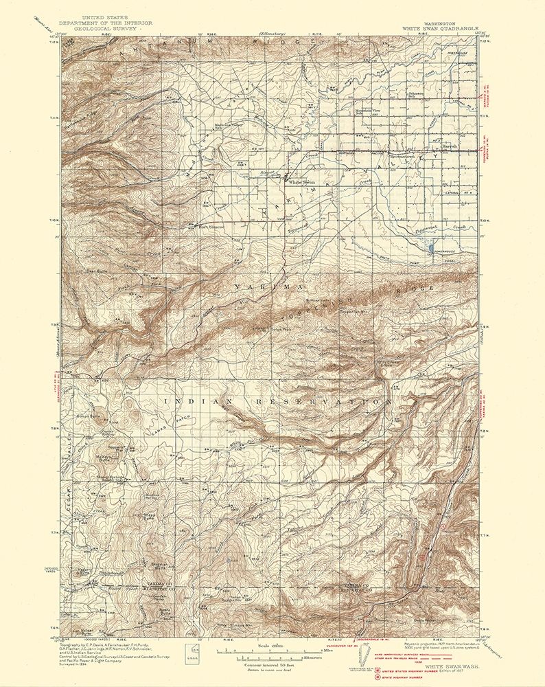 White Swan Washington Quad - USGS 1937 art print by USGS for $57.95 CAD