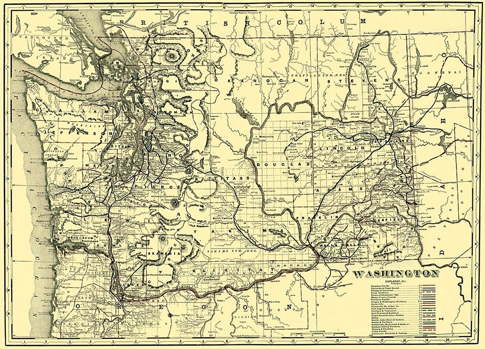 Washington Railroads - 1892 art print by Unknown for $57.95 CAD