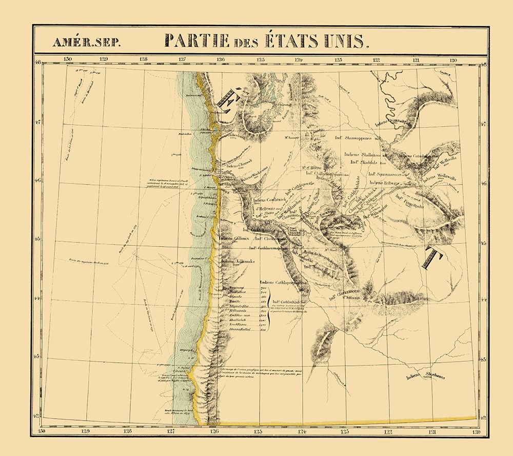 Washington, Oregon Coast - Vandermaelen 1825 art print by Vandermaelen for $57.95 CAD