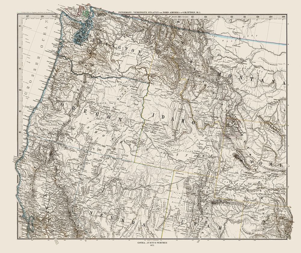 Northwest United States - Petermann 1872 art print by Petermann for $57.95 CAD