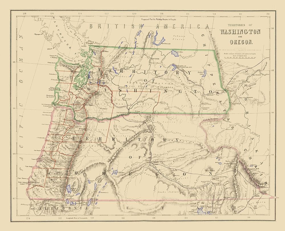 Washington, Oregon Territories - Rogers 1857 art print by Rogers for $57.95 CAD