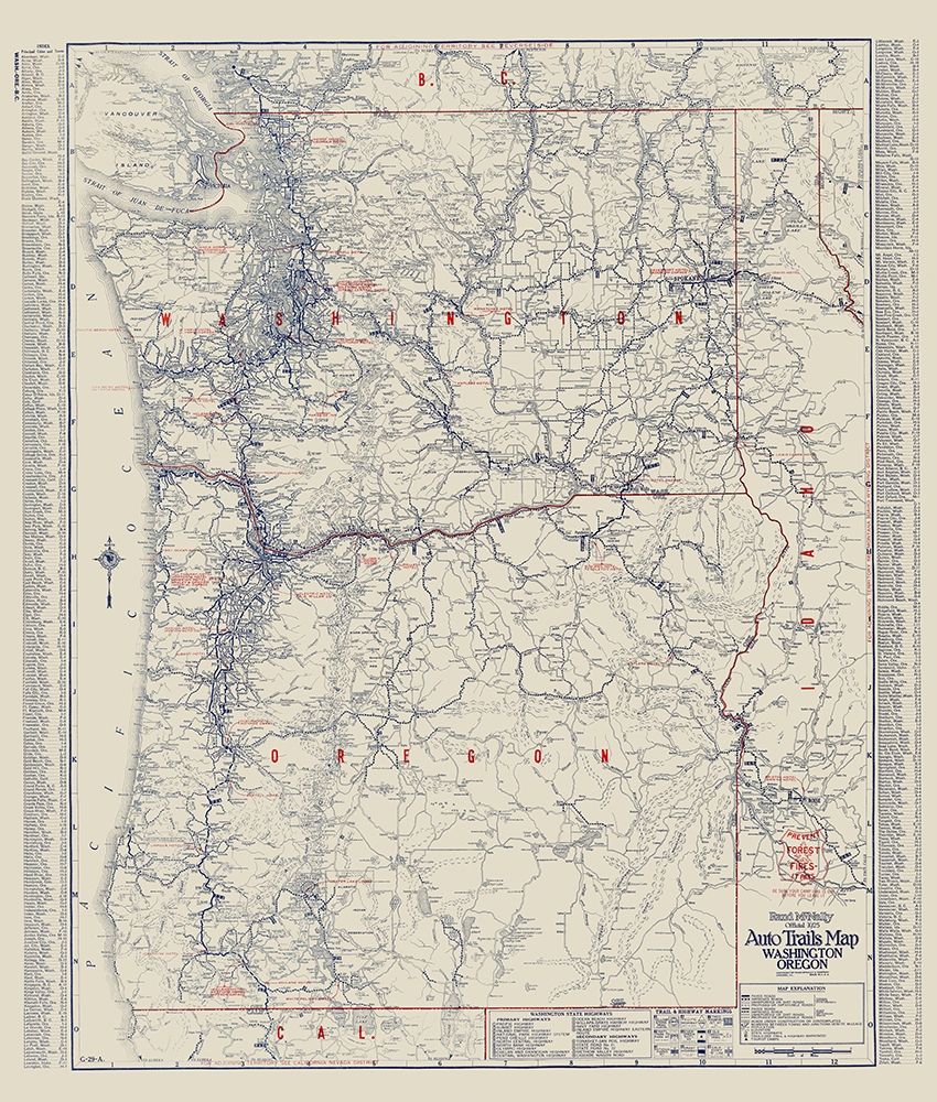 Washington, Oregon - Rand McNally 1925 art print by Rand McNally for $57.95 CAD