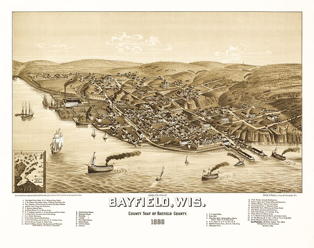 Bayfield Wisconsin - Norris 1886 art print by Norris for $57.95 CAD