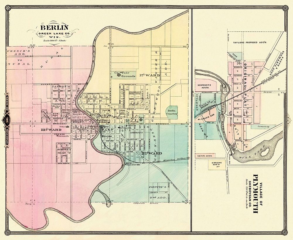 Berlin, Plymouth Wisconsin - Snyder 1878 art print by Snyder for $57.95 CAD