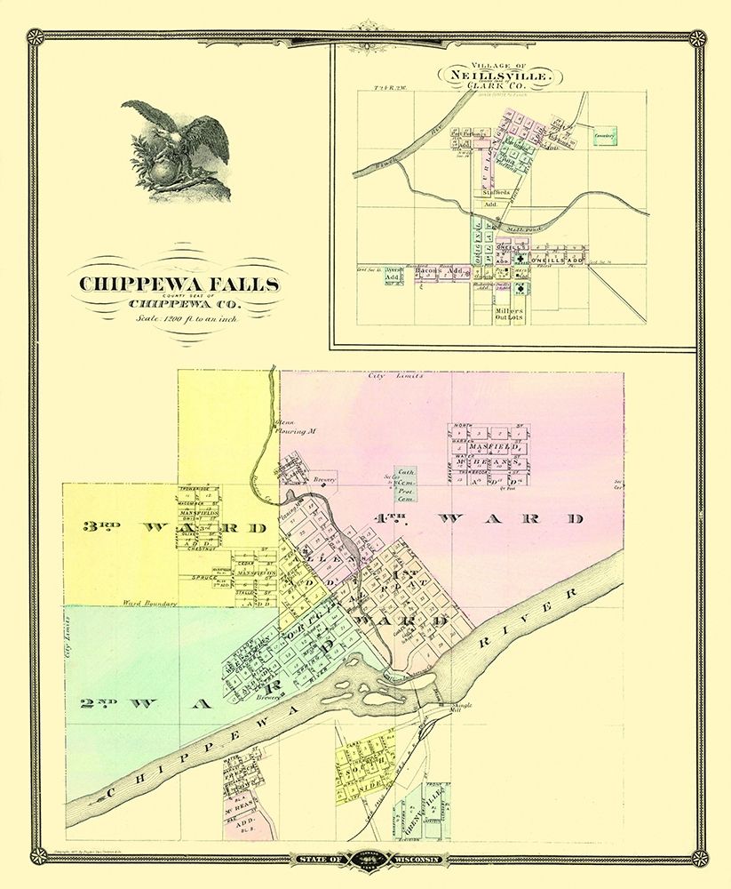 Chippewa Falls Wisconsin Landowner - Snyder 1878 art print by Snyder for $57.95 CAD