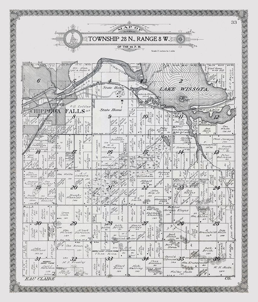 Chippewa Falls - Township 28 N., Range 8 W. art print by Unknown for $57.95 CAD