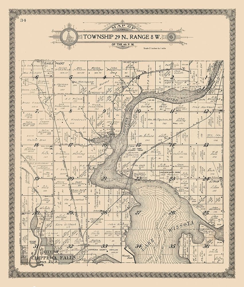 Chippewa Falls - Township 29 N., Range 8 W. art print by Unknown for $57.95 CAD