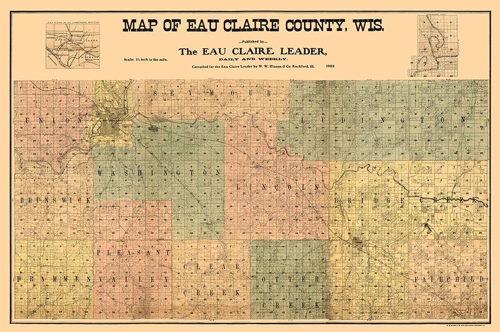 Eau Claire County Wisconsin - Hixon 1902 art print by Hixon for $57.95 CAD