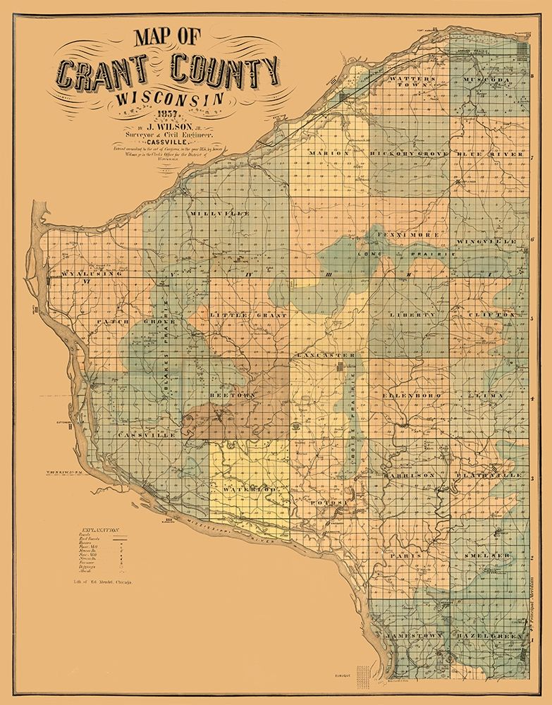 Grant County Wisconsin - Wilson 1857 art print by Wilson for $57.95 CAD