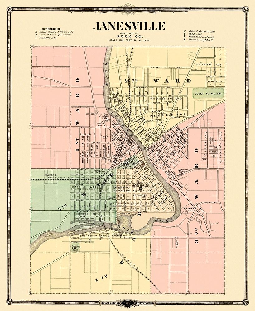 Janesville Wisconsin Landowner - Snyder 1878 art print by Snyder for $57.95 CAD