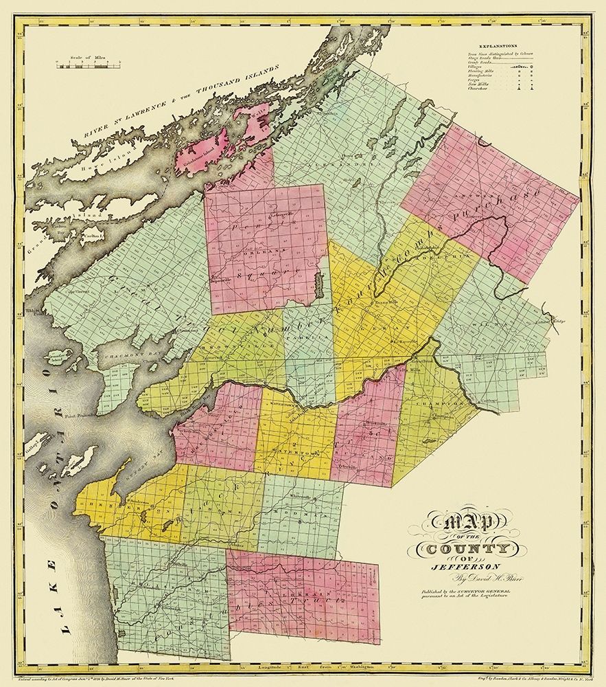 Jefferson New York Landowner - Burr 1829 art print by Burr for $57.95 CAD