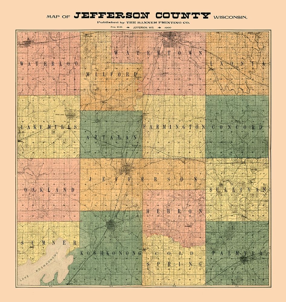 Jefferson County Wisconsin - Banner 1900 art print by Banner for $57.95 CAD