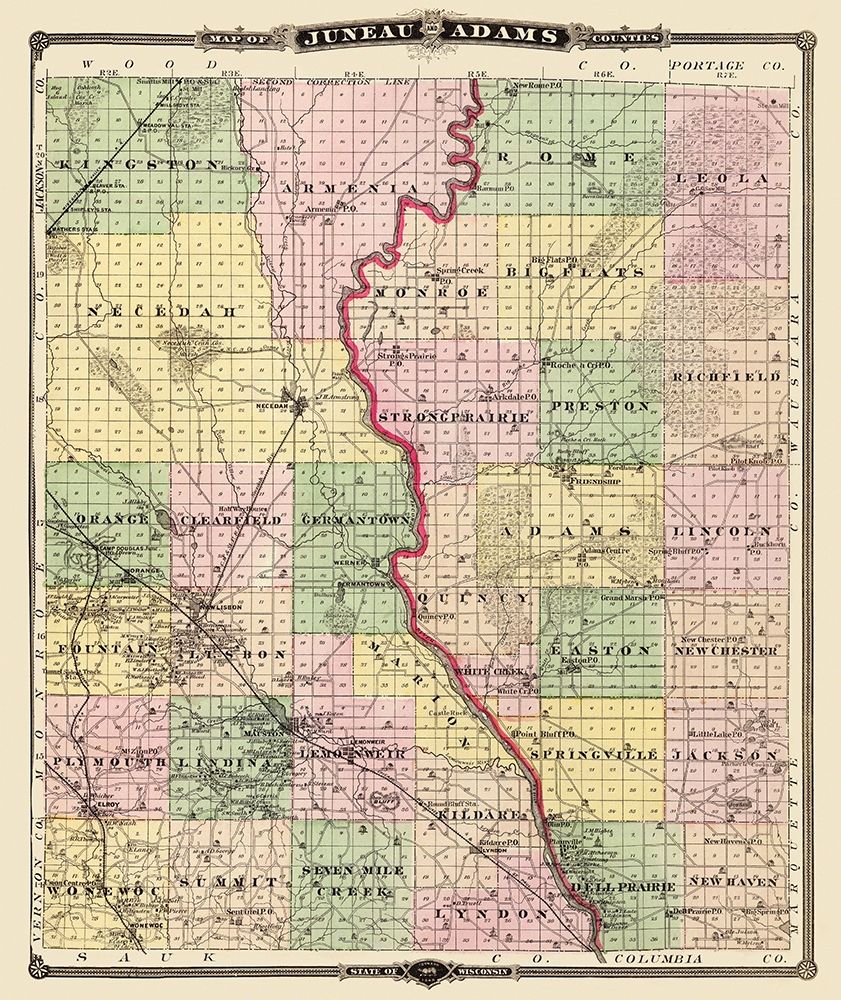 Juneau  Adams Wisconsin Landowner - Snyder 1878 art print by Snyder for $57.95 CAD