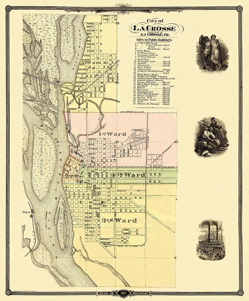 La Crosse Wisconsin - Snyder 1878 art print by Snyder for $57.95 CAD