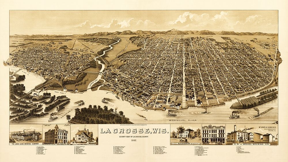 La Crosse Wisconsin - Wellge 1887 art print by Wellge for $57.95 CAD