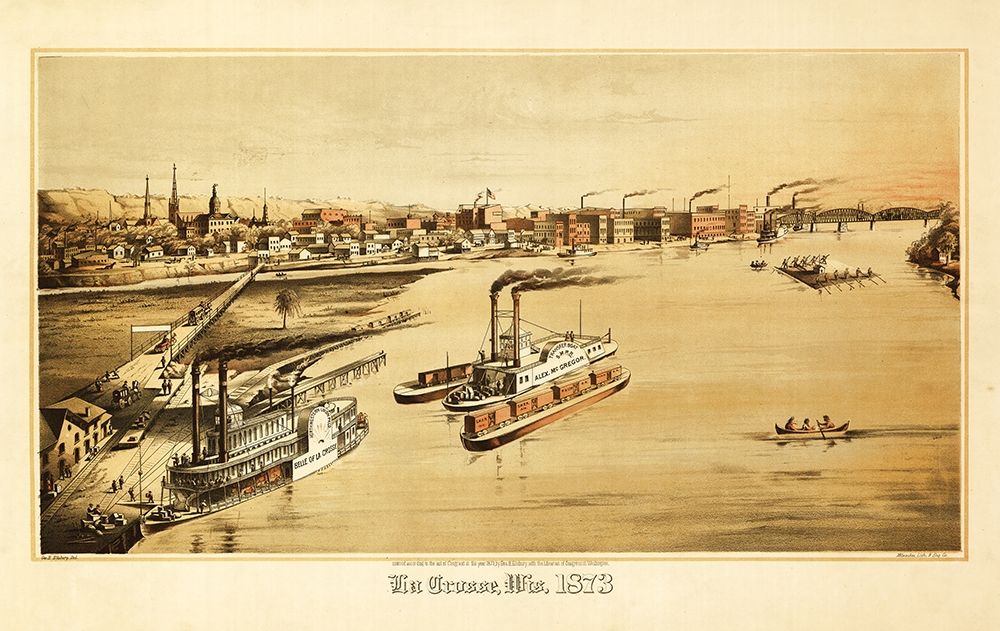 La Crosse Wisconsin - Ellsbury 1873 art print by Ellsbury for $57.95 CAD