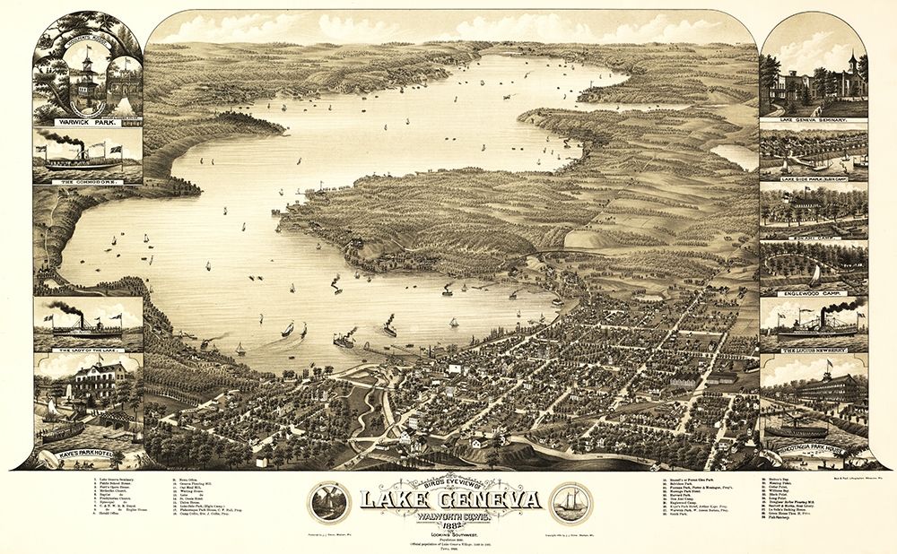 Lake Geneva Wisconsin - Poole 1882 art print by Poole for $57.95 CAD