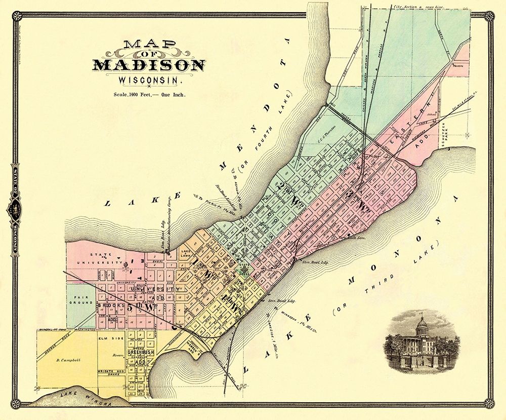 Madison Wisconsin - Snyder 1878 art print by Snyder for $57.95 CAD