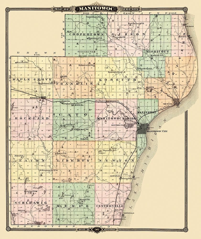 Manitowoc Wisconsin - Snyder 1878 art print by Snyder for $57.95 CAD