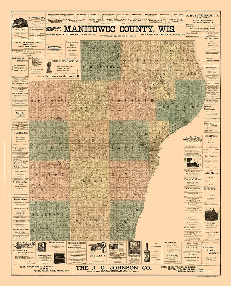Manitowoc County Wisconsin - Hixon 1902 art print by Hixon for $57.95 CAD