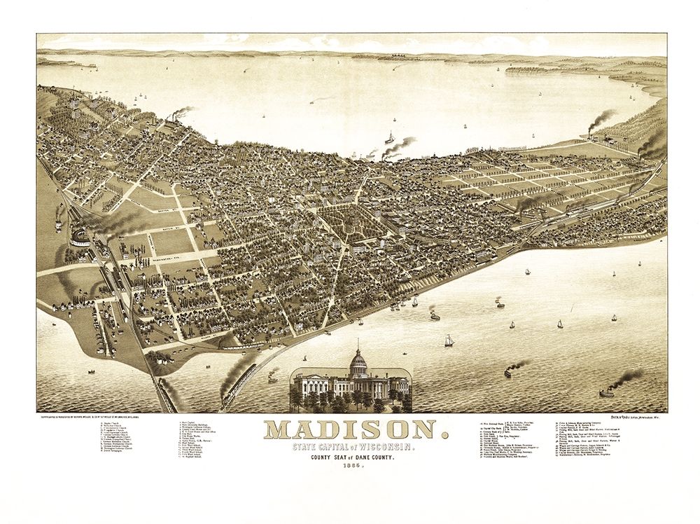 Madison Wisconsin - Norris 1885 art print by Norris for $57.95 CAD