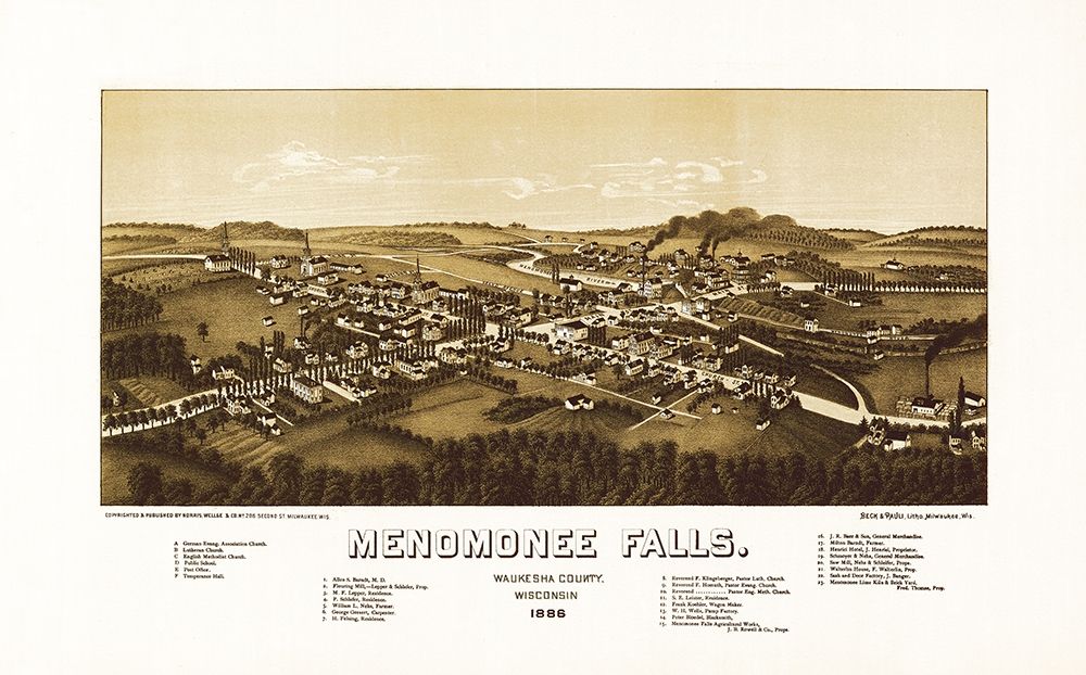 Menomonee Falls Wisconsin - Norris 1886 art print by Norris for $57.95 CAD