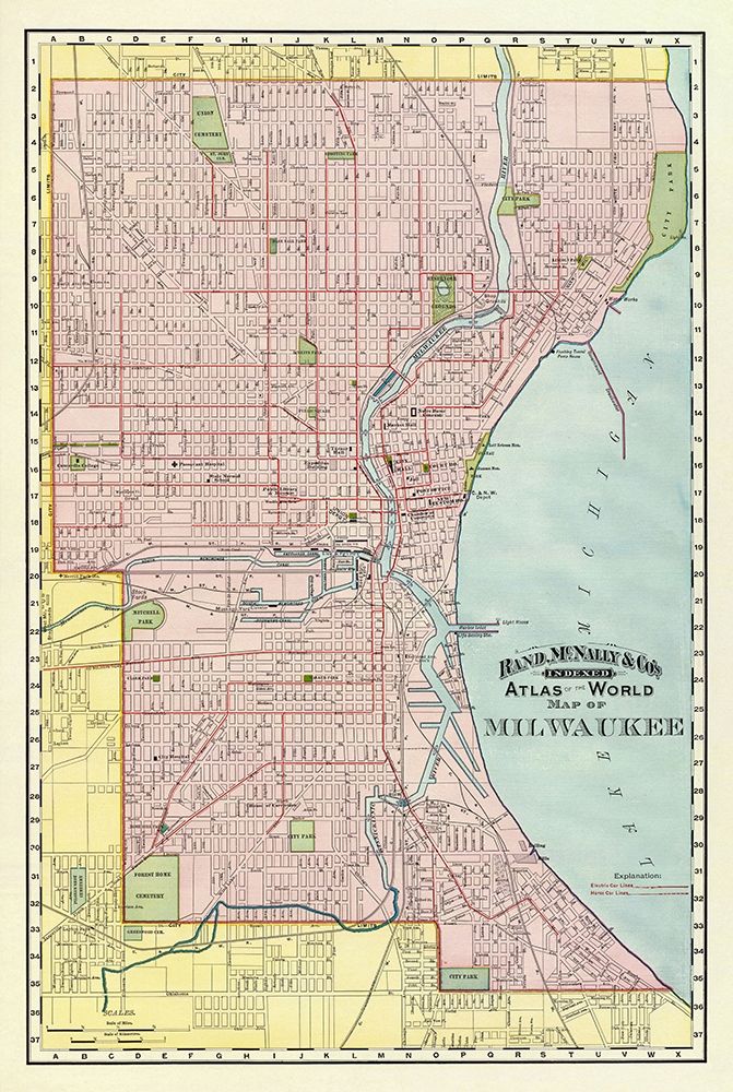 Milwaukee Wisconsin - Rand McNally 1894 art print by Rand McNally for $57.95 CAD
