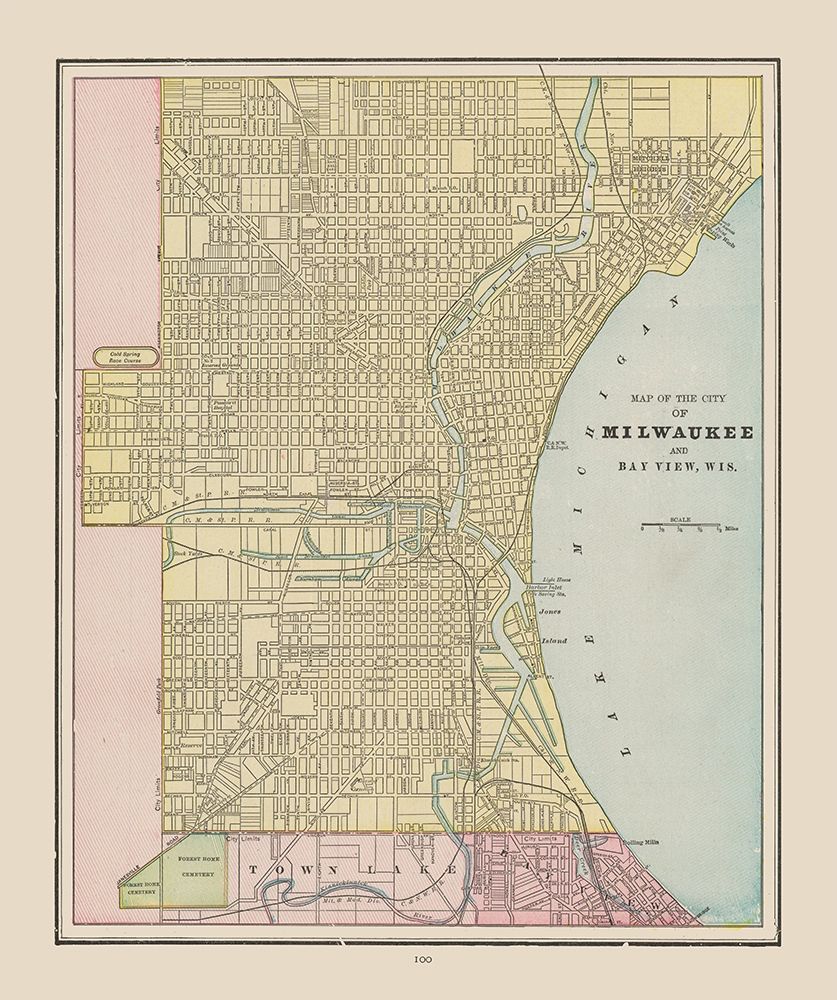 Milwaukee  Wisconsin - Cram 1892 art print by Cram for $57.95 CAD