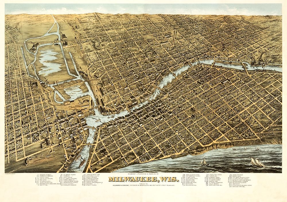 Milwaukee Wisconsin - Bailey 1872 art print by Bailey for $57.95 CAD