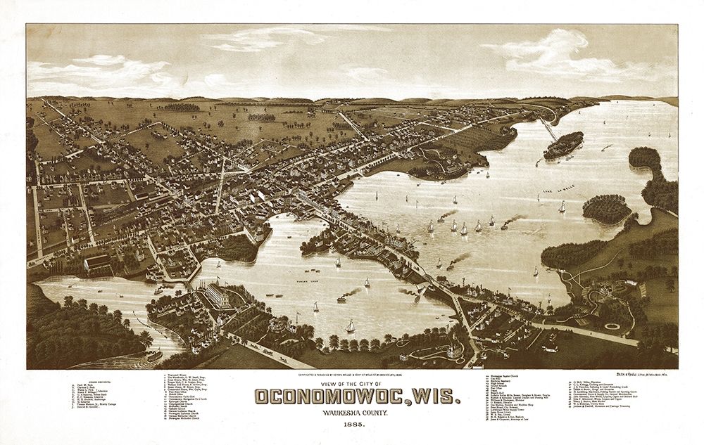 Oconomowoc Wisconsin - Norris 1885 art print by Norris for $57.95 CAD