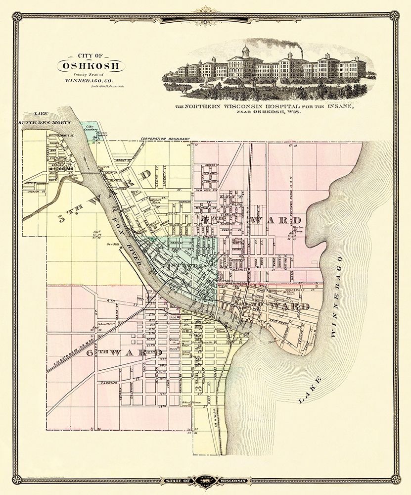 Oshkosh Wisconsin - Snyder 1878 art print by Snyder for $57.95 CAD