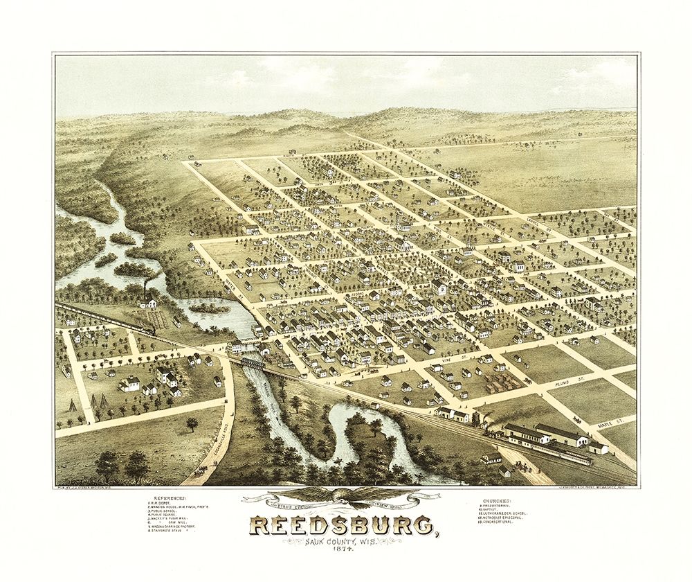 Reedsburg Wisconsin - Stoner 1874 art print by Stoner for $57.95 CAD
