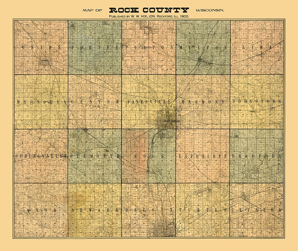 Rock County Wisconsin - Hixon 1900 art print by Hixon for $57.95 CAD