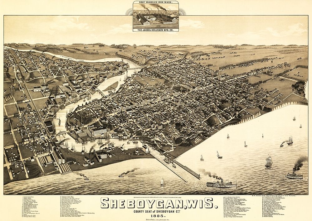 Sheboygan Wisconsin - Wellge 1885 art print by Wellge for $57.95 CAD