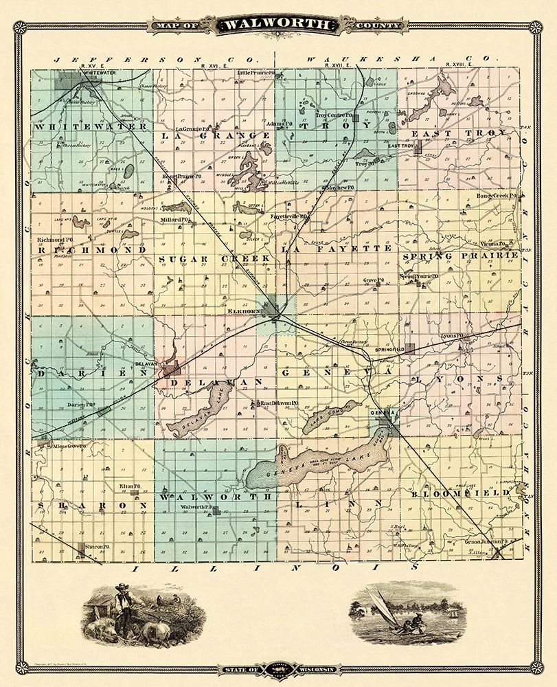 Walworth Wisconsin Landowner - Snyder 1878 art print by Snyder for $57.95 CAD