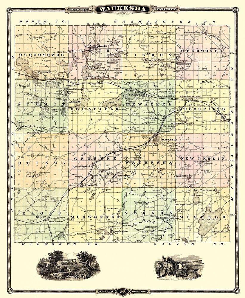 Waukesha Wisconsin Landowner - Snyder 1878 art print by Snyder for $57.95 CAD