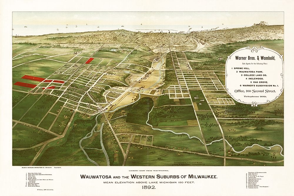 Wauwatosa Wisconsin - Marr 1892 art print by Marr for $57.95 CAD