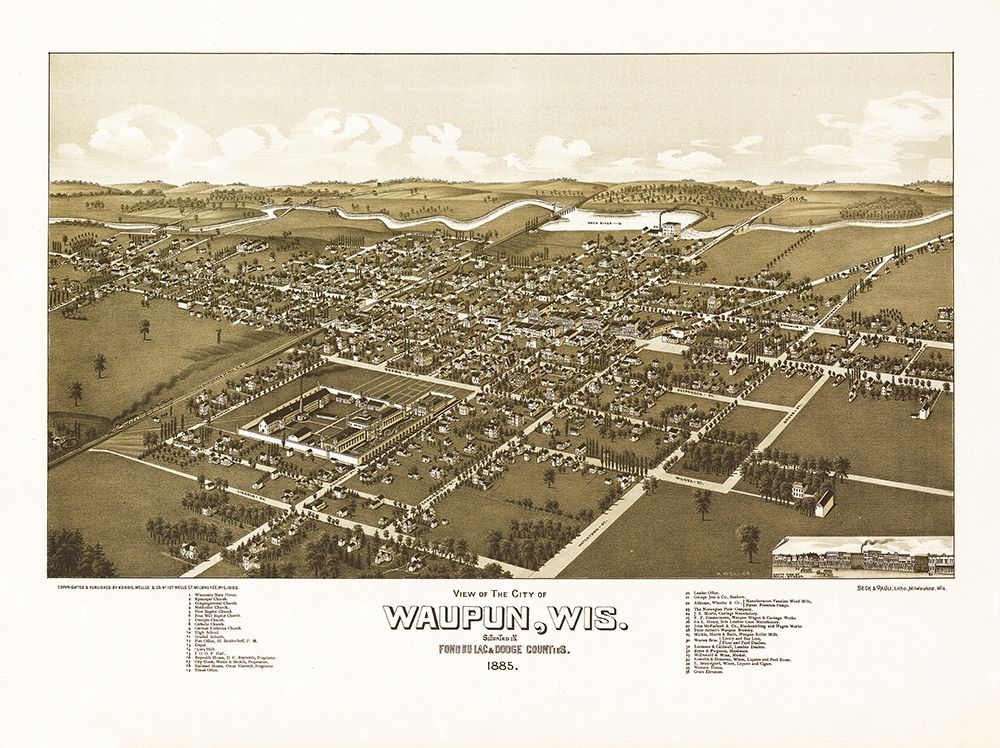 Waupun Wisconsin - Norris 1885 art print by Norris for $57.95 CAD