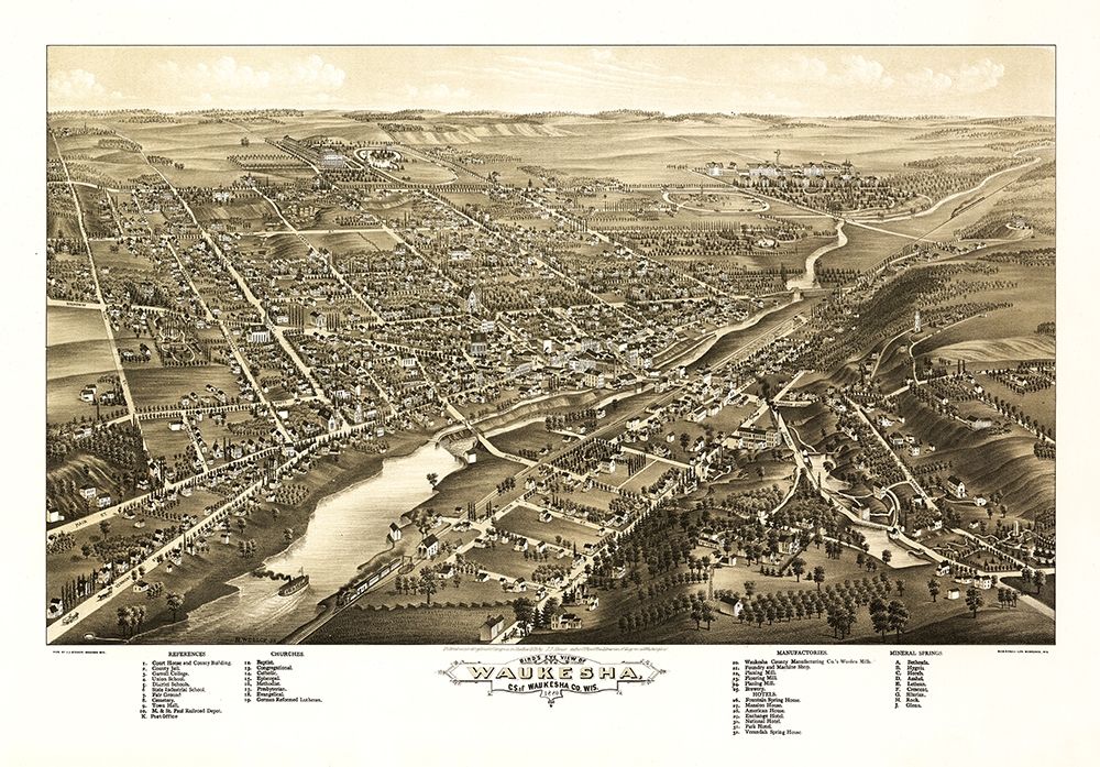 Waukesha Wisconsin - Stoner 1880 art print by Stoner for $57.95 CAD