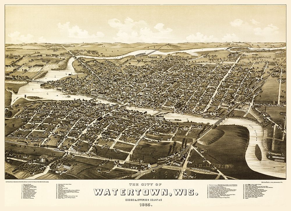Watertown Wisconsin - Norris 1885 art print by Norris for $57.95 CAD