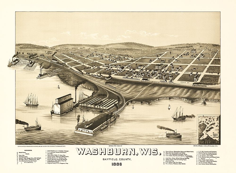 Washburn Wisconsin - Norris 1886 art print by Norris for $57.95 CAD