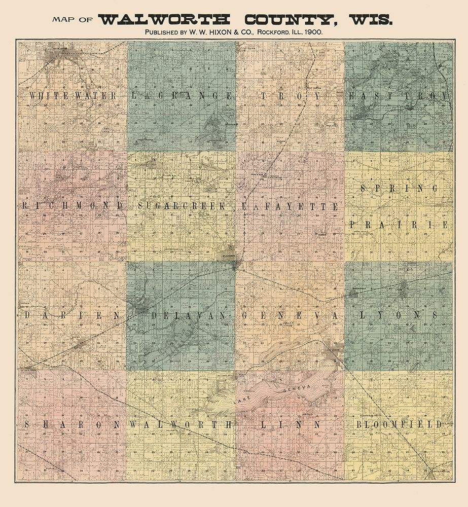 Walworth County Wisconsin - Hixon 1900 art print by Hixon for $57.95 CAD