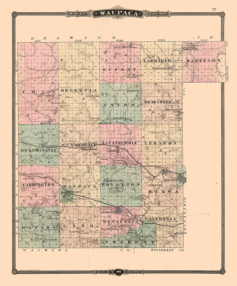 Waupaca County  Wisconsin - Snyder  1877 art print by Snyder for $57.95 CAD