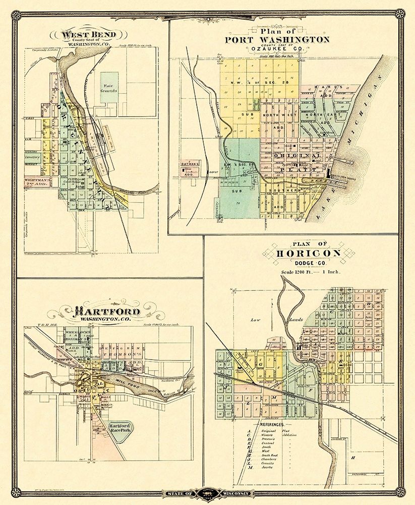 West Bend, Hartford Wisconsin - Snyder 1878 art print by Snyder for $57.95 CAD